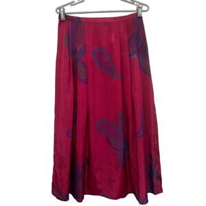 Vintage 90s Satin Paisley Midi Skirt Sz 14 Hot Pink Magenta Fuchsia Jewel Tone